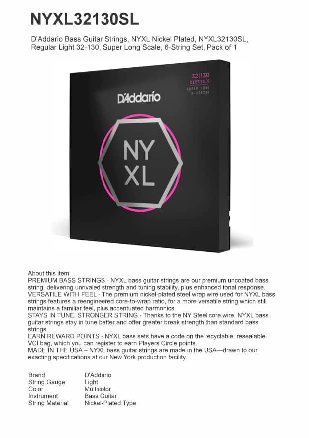 NYXL32130SL D'Addario Bass guitar Strings