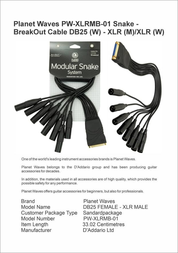 Plane WavesPW-XLRMB-01 Snake Breakout Cable DB25 (W) -XLR (M) - XLR (W)