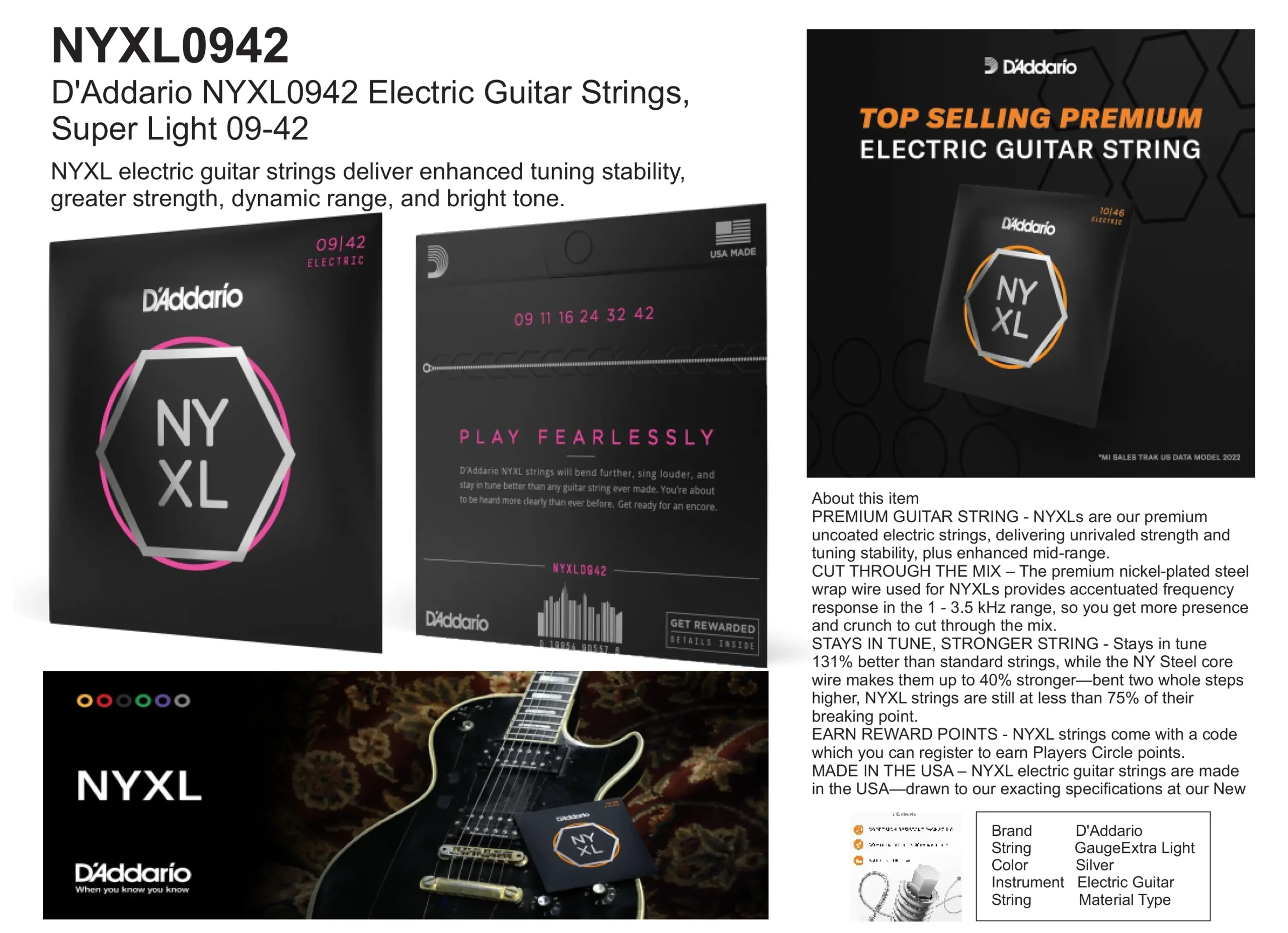 NYXL0942 D'Addario NYXL0942 Electric Guitar Strings