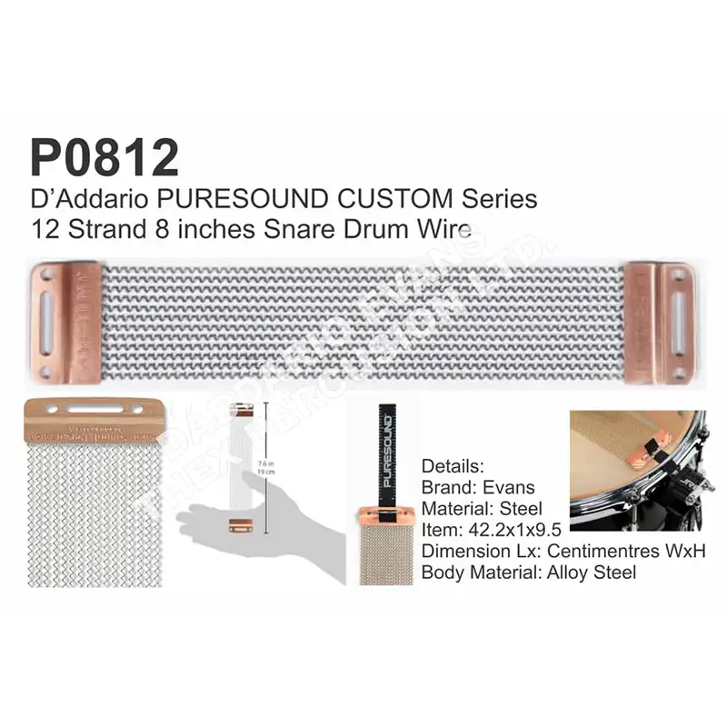 P0812 D'Addario PURESOUND Custom Series 12 Strand 8 Inches Share Drum Wire