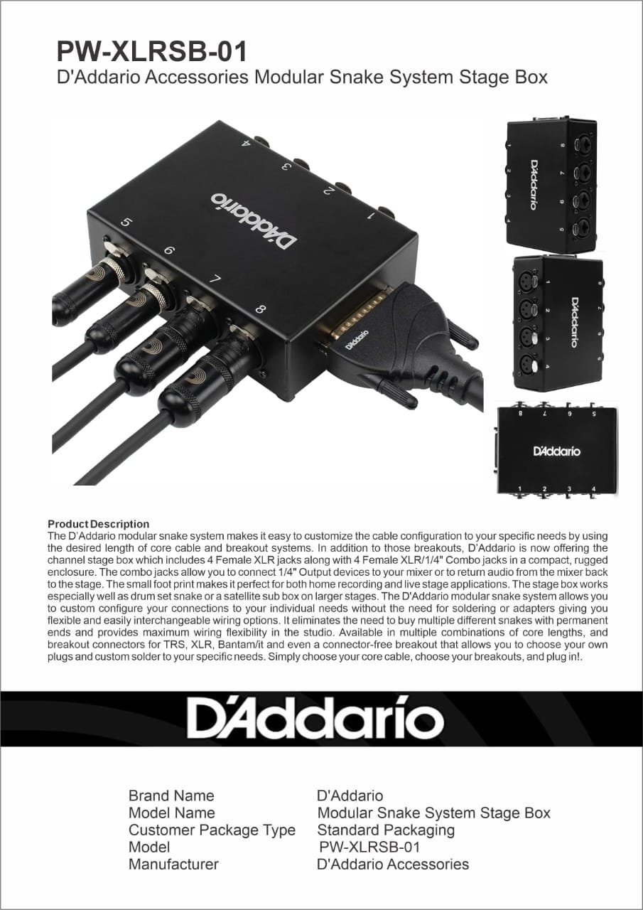 PW-XLRSB-01 D'Addario Accessories Modular Snake System Stage Box