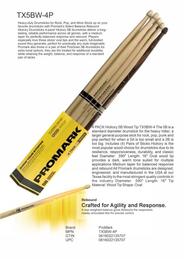 TX5BW-4P ProMark Heavy-duty Drumsticks