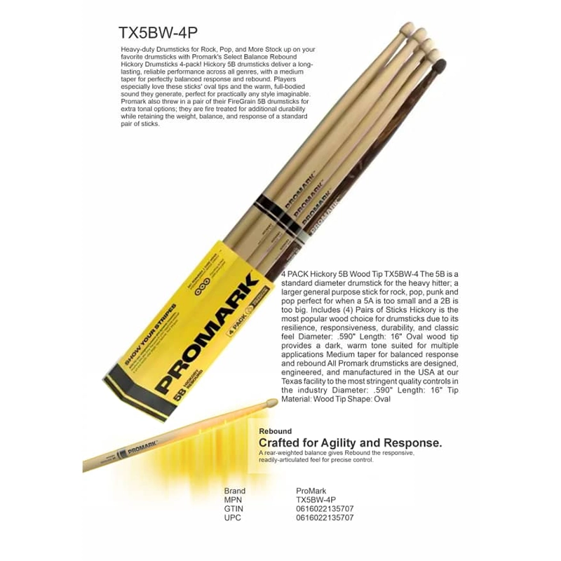TX5BW-4P ProMark Heavy-duty Drumsticks