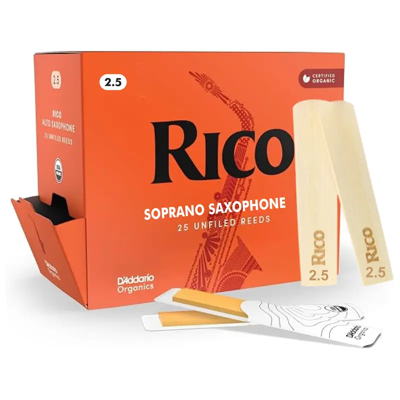 D’Addario Woodwinds - Rico Soprano Sax Reeds - Soprano Saxophone Reeds - Soprano Reeds Crafted for Beginners, Students & Educators - Strength 2.5, 25-Pack Rico Organic Bb Clarinet Reeds, Strength 2.5, 25 Pack