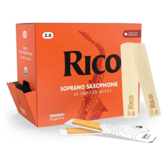 D’Addario Woodwinds - Rico Soprano Sax Reeds - Soprano Saxophone Reeds - Soprano Reeds Crafted for Beginners, Students, Educators - Strength 3.0, 25-Pack