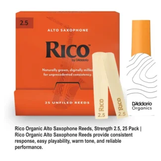 Rico Organic Alto Saxophone Reeds, Strength 2.5, 25 Pack