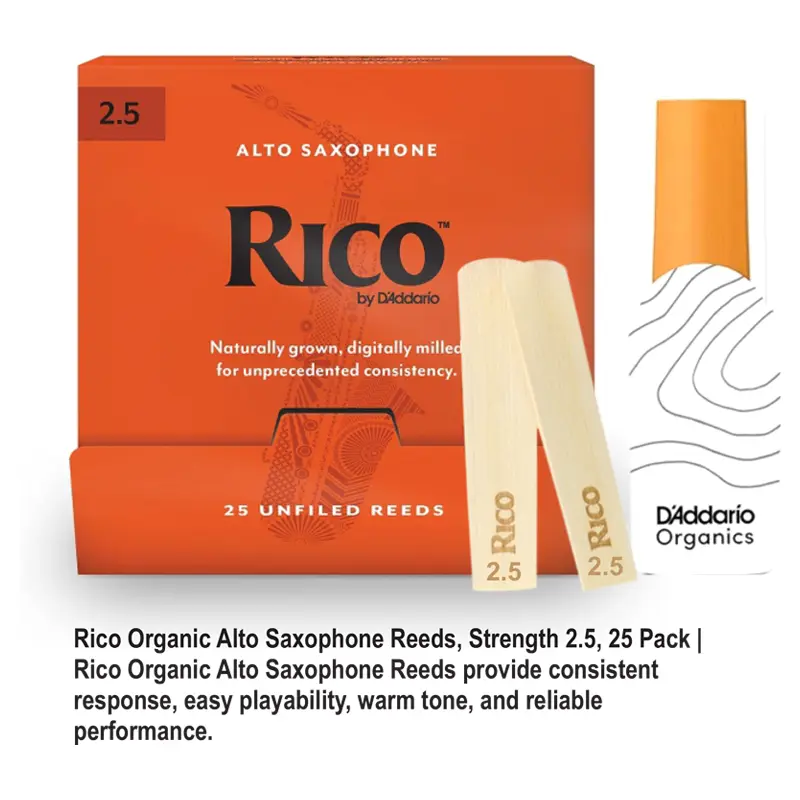 Rico Organic Alto Saxophone Reeds, Strength 2.5 25 Pack Rico Organic Alto Saxophone Reeds, Strength 2.5, 25 Pack