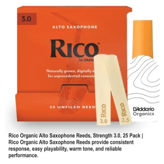 Rico Organic Alto Saxophone Reeds, Strength 3.0, 25 Pack
