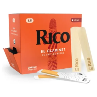 Rico Organic Bb Clarinet Reeds, Strength 1.5, 25 Pack