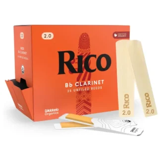 Rico Organic Bb Clarinet Reeds, Strength 2.0, 25 Pack