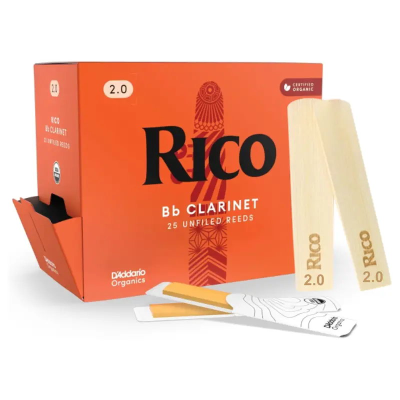 Rico Organic Bb Clarinet Reeds, Strength 2.0, 25 Pack Rico Organic Bb Clarinet Reeds, Strength 2.0, 25 Pack
