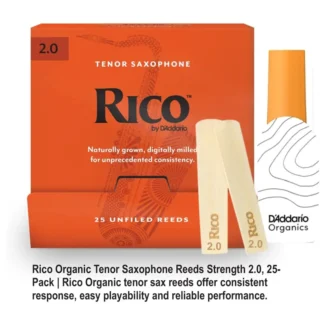 Rico Organic Alto Saxophone Reeds, Strength 2.0, 25 Pack