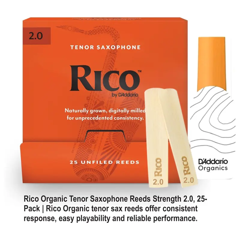 Rico Organic Alto Saxophone Reeds, Strength 2.0, 25 Pack