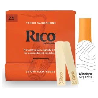 Rico Organic Tenor Saxophone Reeds Strength 2.5, 25- Pack