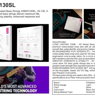 XSB45130SL D'Addario XS Coated Bass Strings XSB45130SL, 45-130, 5- String